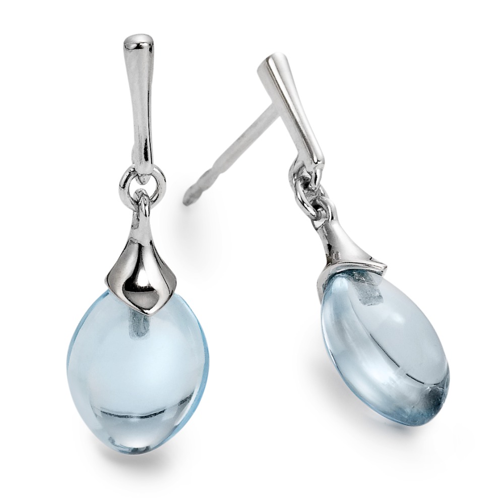 Pendant d'oreilles Or blanc 18K Topaze bleu, 2 Pierres-558124