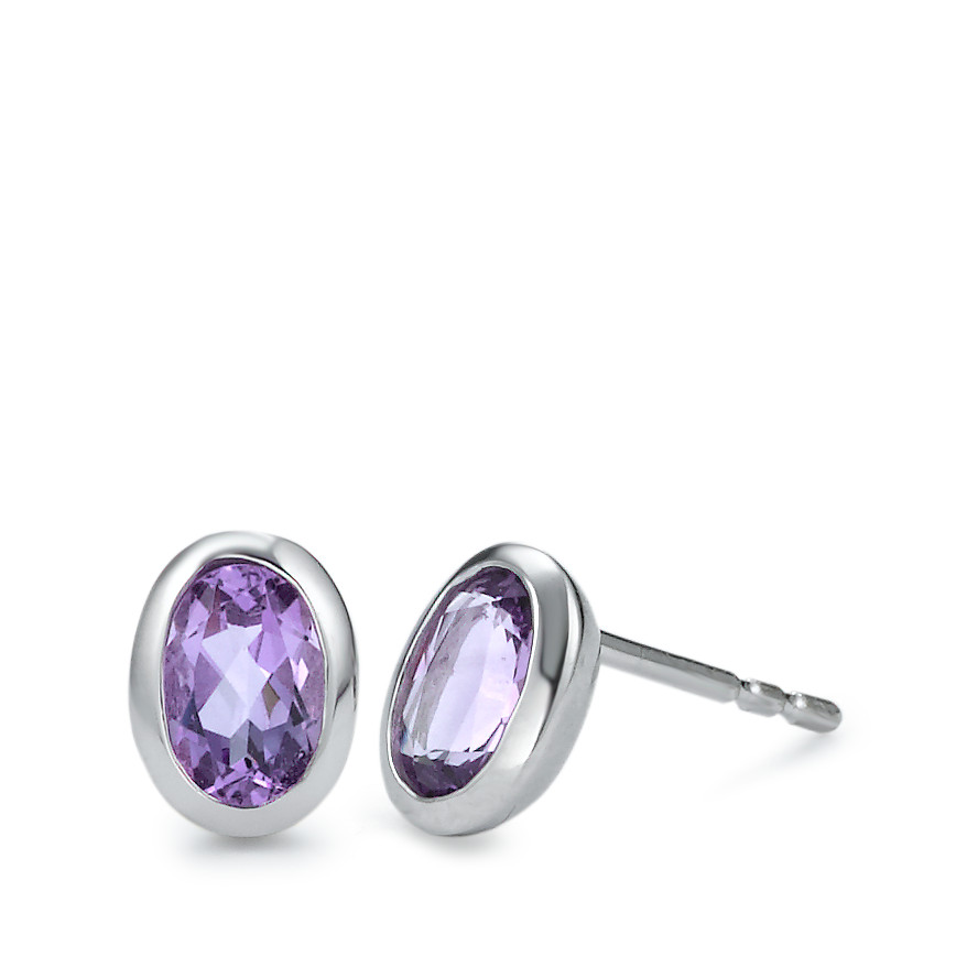 Clous d'oreilles Or blanc 18K Améthyste violet, 2 Pierres-558129