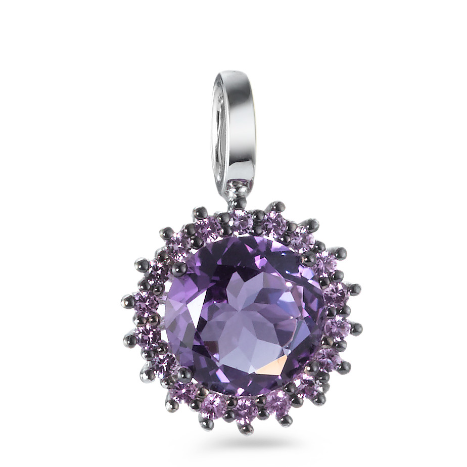 Pendentif Or blanc 18K Améthyste violet, Saphir violet, 18 Pierres Ø14 mm-558153