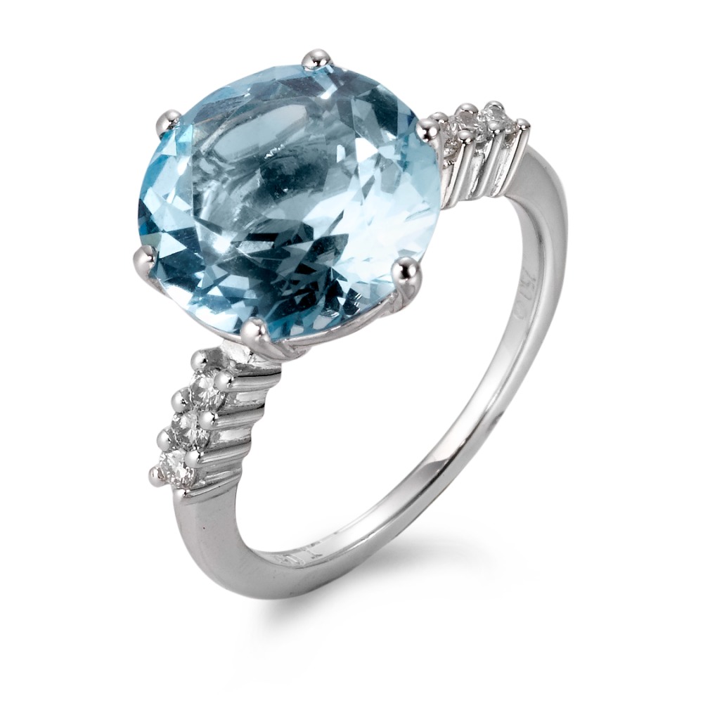 Bague Or blanc 18K Topaze bleu, 0.12 ct, 6 Pierres, brillant, w-si-558155