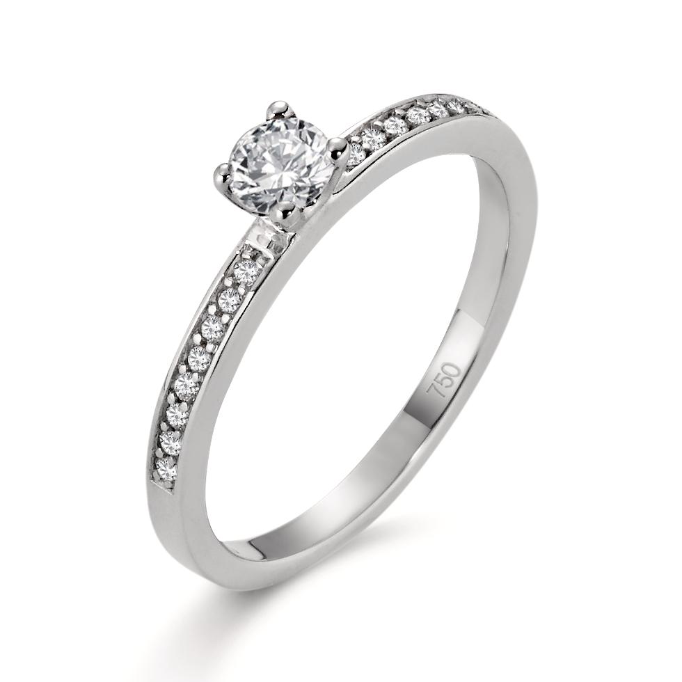 Bague solitaire Or blanc 18K Diamant blanc, 0.22 ct, brillant, w-si, Diamant 0.08 ct, 16 Pierres, brillant, w-si-558230