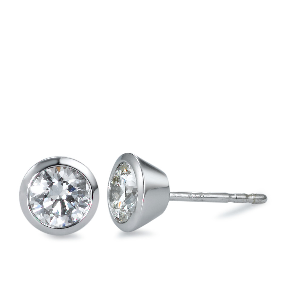 Clous d'oreilles Or blanc 18K Diamant blanc, 1 ct, 2 Pierres, brillant, w-si Ø6.5 mm-558263