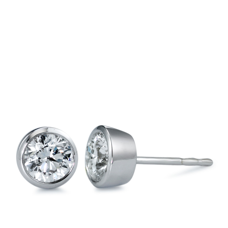 Clous d'oreilles Or blanc 18K Diamant blanc, 1 ct, 2 Pierres, brillant, w-si Ø6.5 mm-558290