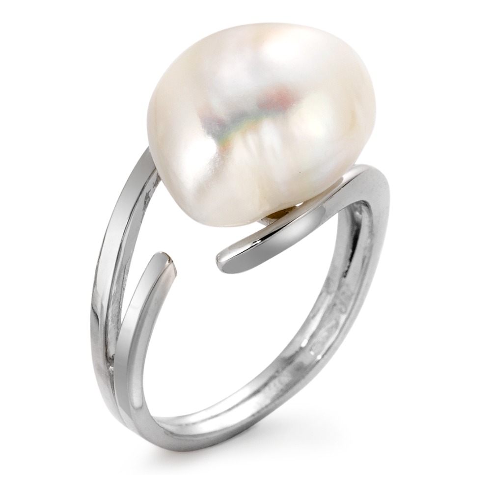 Bague Or blanc 18K perle d'eau douce blanc, 13 mm-558685