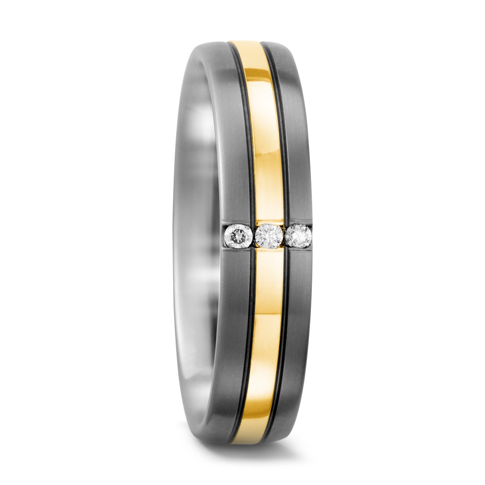 Partnerring Titan, 750/18 K Gelbgold Diamant weiss, 0.06 ct, 3 Steine, w-si-560754