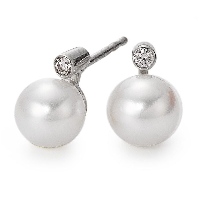 Clous d'oreilles Or blanc 18K Diamant blanc, 0.035 ct, 2 Pierres, si perle d'eau douce blanc, 2 Perles, 6.5 mm-562086