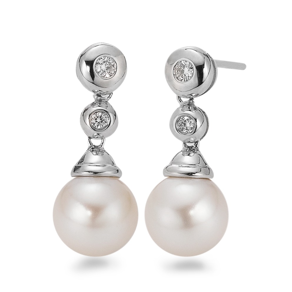 Pendant d'oreilles Or blanc 18K Diamant blanc, 0.09 ct, 4 Pierres, si perle d'eau douce blanc, 4 Perles, 8 mm-562087