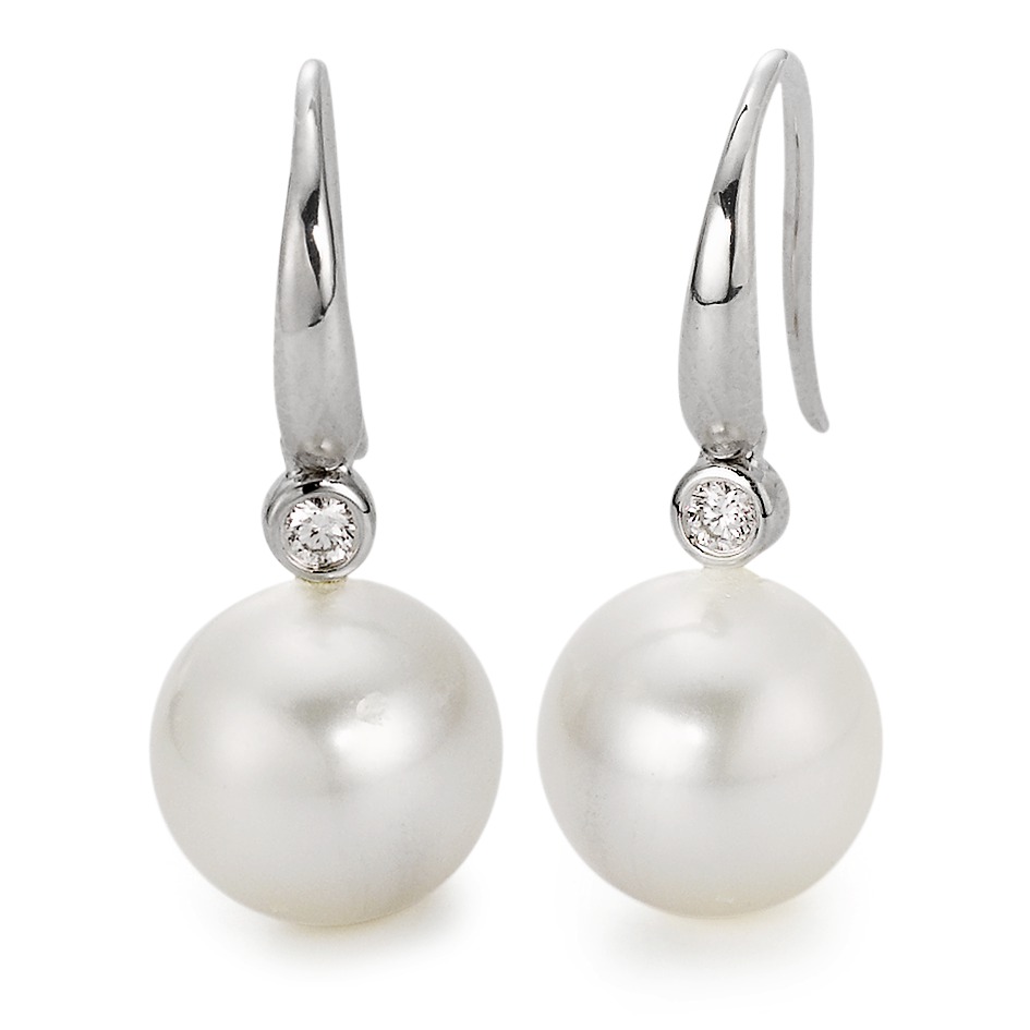 Pendant d'oreilles Or blanc 18K Diamant blanc, 0.09 ct, 2 Pierres, si perle d'eau douce blanc, 2 Perles, 10 mm-562101
