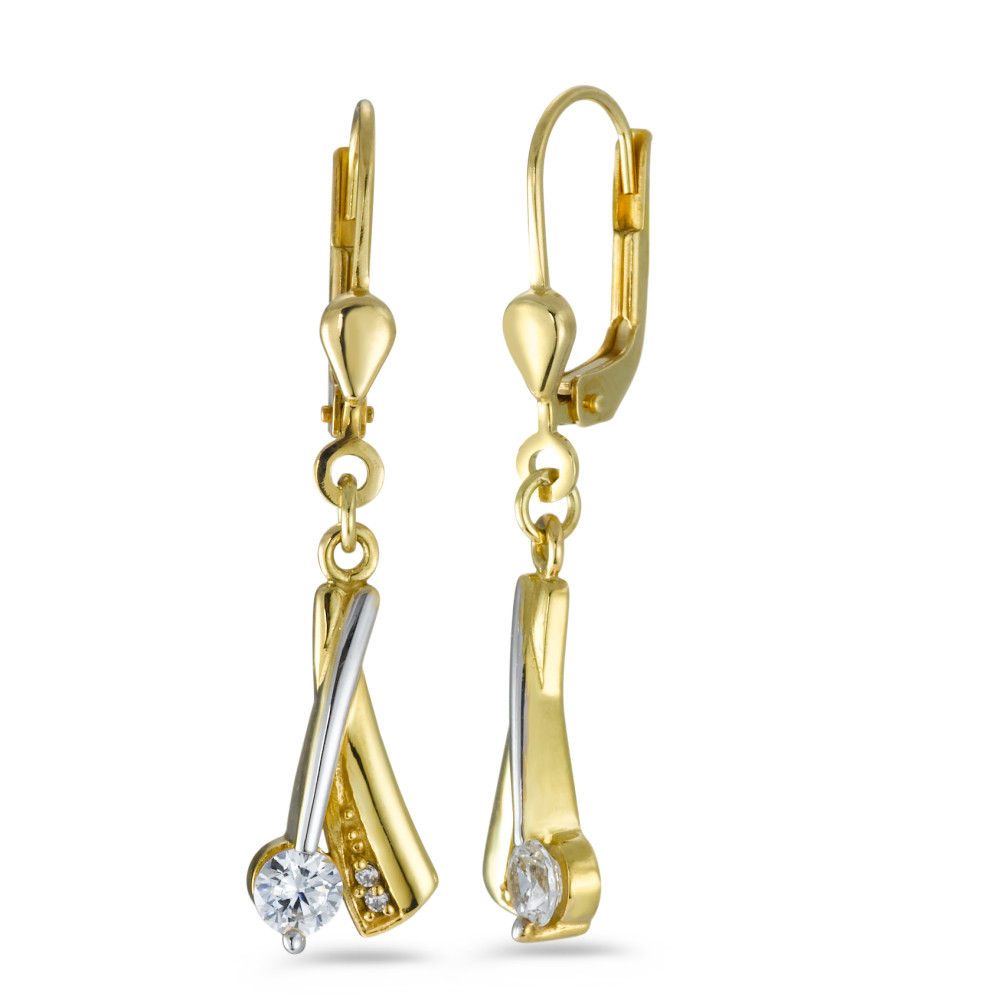 Pendant d'oreilles Or jaune 18K, Or blanc 18K Zircone blanc, 6 Pierres-562277