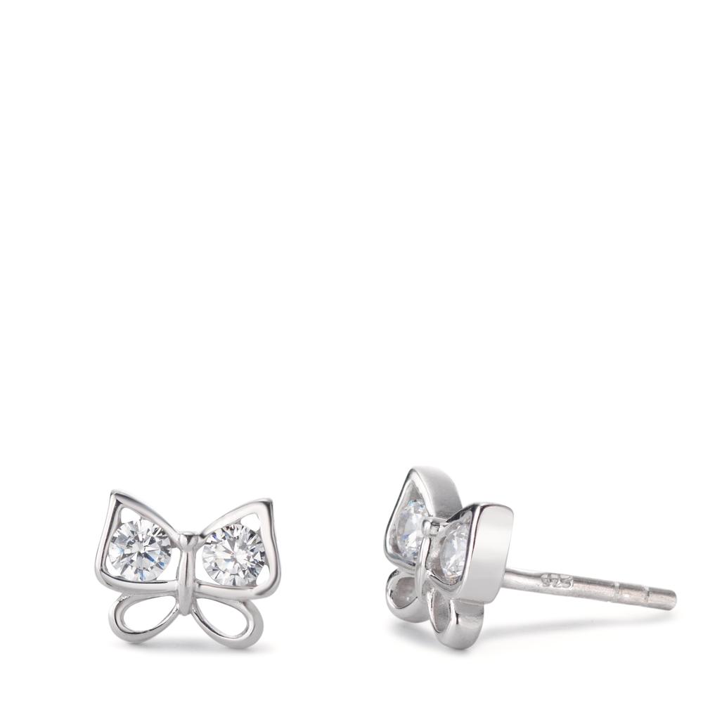 Clous d'oreilles Argent Zircone blanc, 4 Pierres Rhodié Papillon-562307