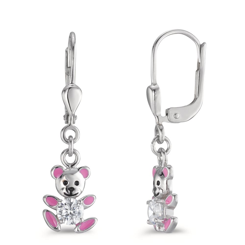 Pendant d'oreilles Argent Zircone blanc, 2 Pierres Rhodié Ours en Peluche-562311