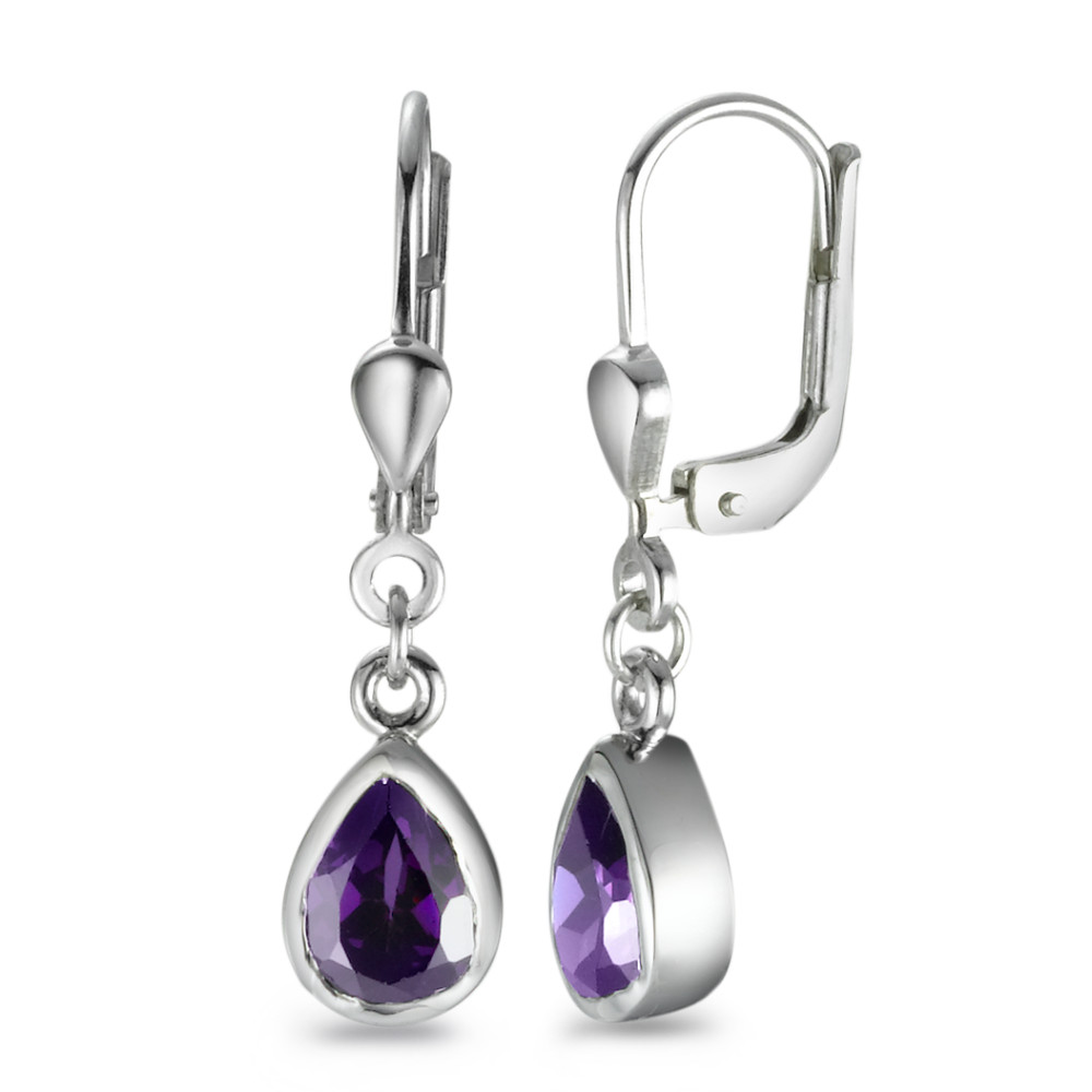 Pendant d'oreilles Argent Zircone violet, 2 Pierres Rhodié-562331