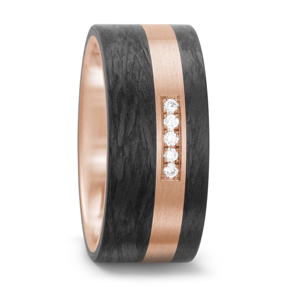 Fingerring 750/18 K Rotgold, Carbon Diamant weiss, 0.075 ct, 5 Steine, w-si-562385