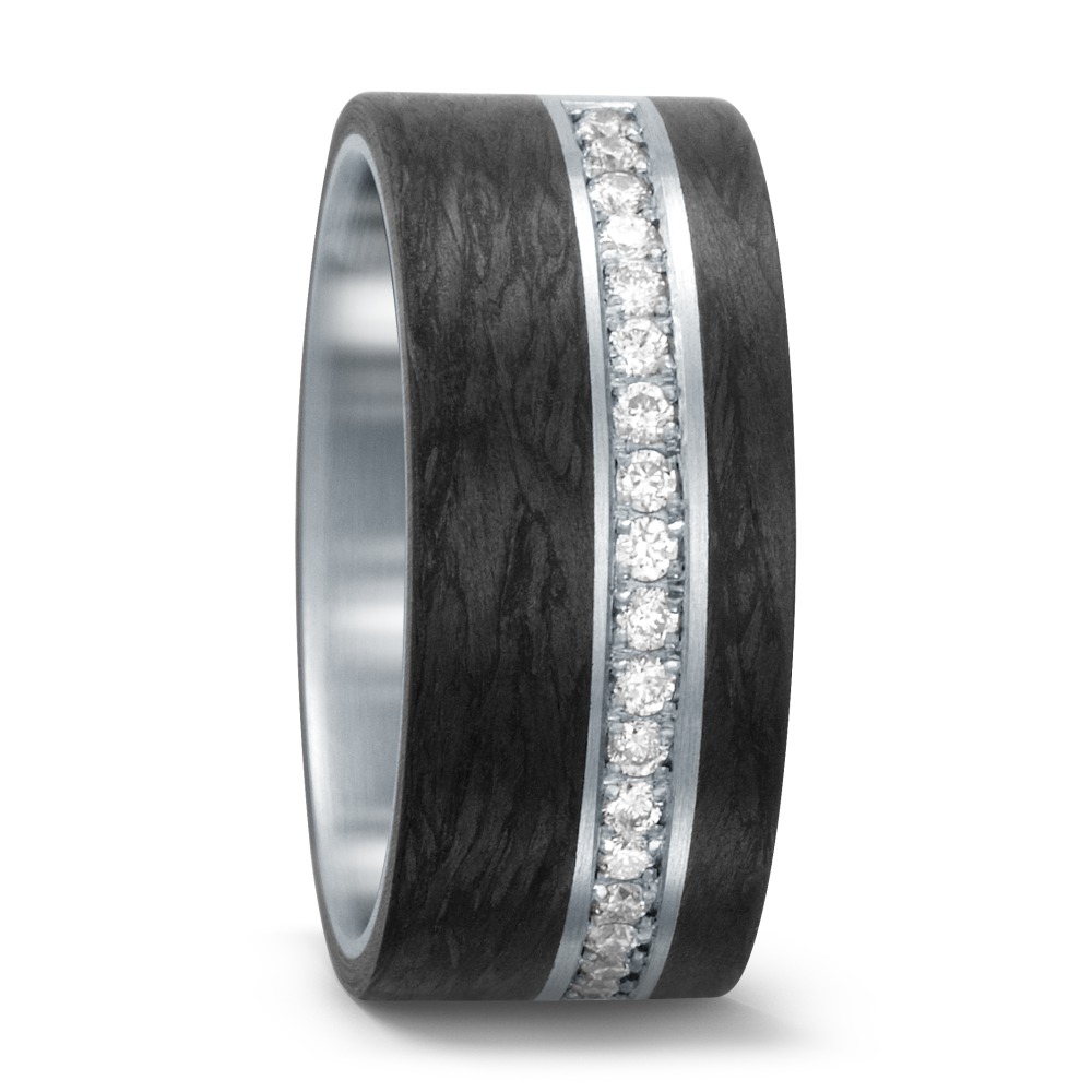 Bague Acier inoxydable, Carbone Diamant blanc, 0.30 ct, 20 Pierres, w-si-562386