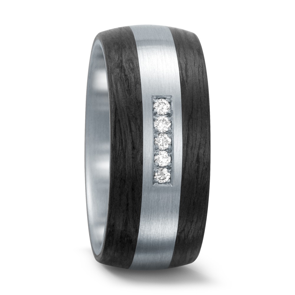 Fingerring Edelstahl, Carbon Diamant weiss, 0.10 ct, 5 Steine, w-si-562459