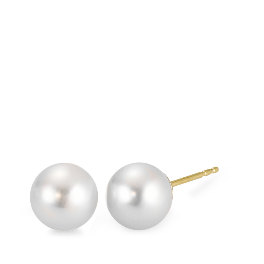 Clous d'oreilles Or jaune 18K perle d'eau douce blanc, 2 Perles, 7.5 mm-562994