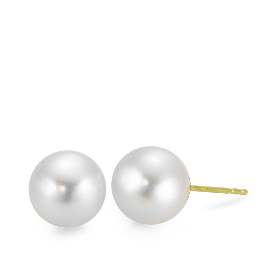 Clous d'oreilles Or jaune 18K perle d'eau douce blanc, 2 Perles, 9 mm-562996