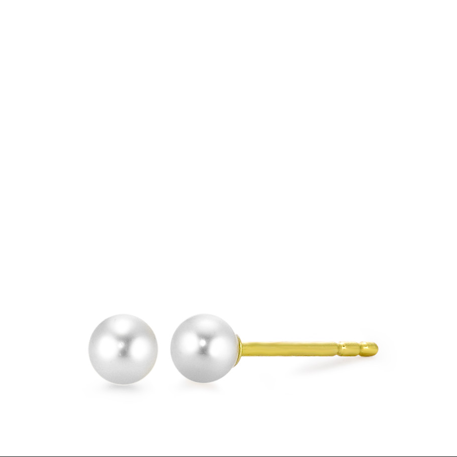 Clous d'oreilles Or jaune 18K perle d'eau douce blanc, 2 Perles, 3 mm-563034