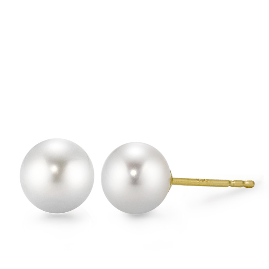Clous d'oreilles Or jaune 18K perle d'eau douce blanc, 2 Perles, 7 mm-563038