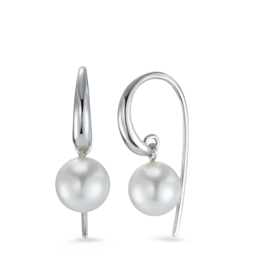 Pendant d'oreilles Or blanc 18K perle d'eau douce blanc, 2 Perles, 8 mm-563127
