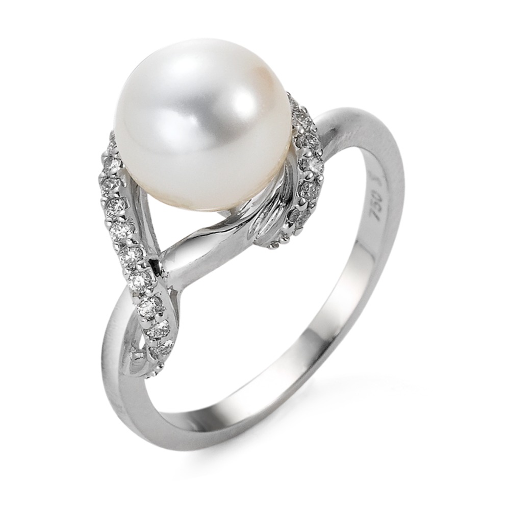 Bague Or blanc 18K Diamant 0.20 ct, 23 Pierres, w-si perle d'eau douce blanc, 9 mm-563317
