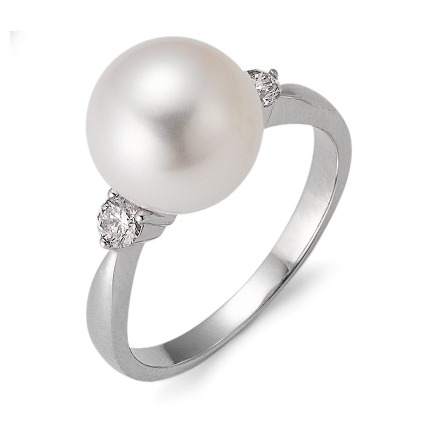 Bague Or blanc 18K Diamant 0.24 ct, 2 Pierres, w-si perle d'eau douce blanc, 10 mm-563318