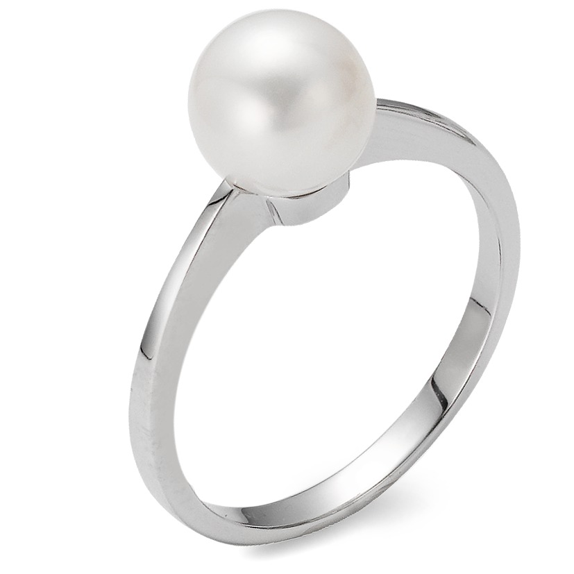 Bague Or blanc 18K perle d'eau douce blanc, 8 mm-563319