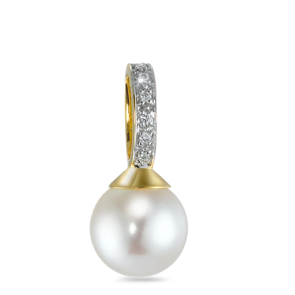Pendentif Or jaune 18K Diamant 0.04 ct, 6 Pierres, w-si perle d'eau douce, 9 mm-563328