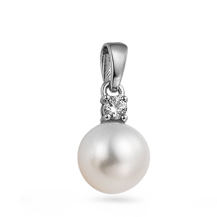 Pendentif Or blanc 18K Diamant 0.07 ct, w-si perle d'eau douce, 8 mm-563415