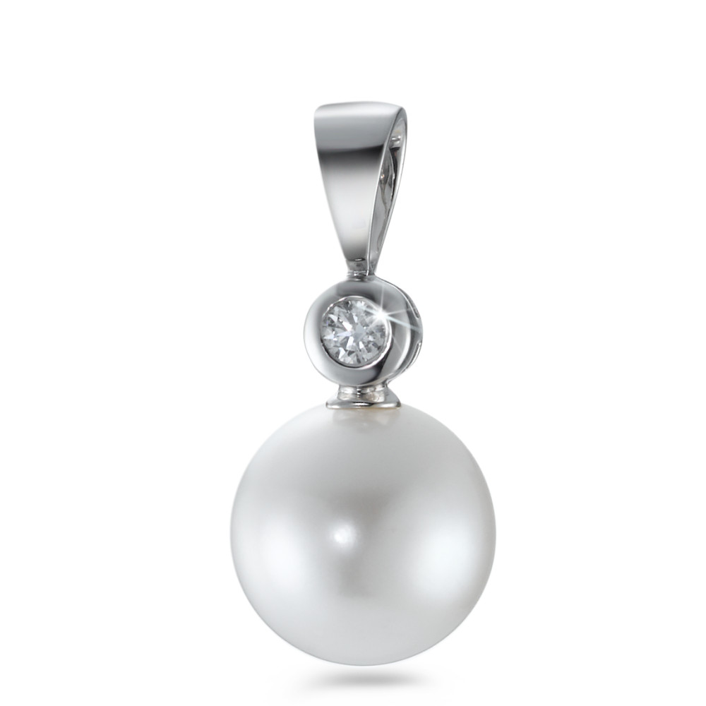 Pendentif Or blanc 18K Diamant 0.06 ct, w-si perle d'eau douce, 10 mm-563416