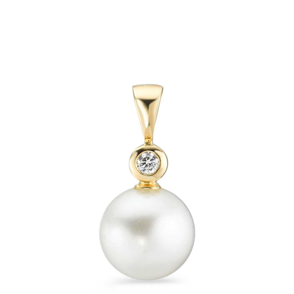 Pendentif Or jaune 18K Diamant 0.05 ct, w-si perle d'eau douce, 10 mm-563417