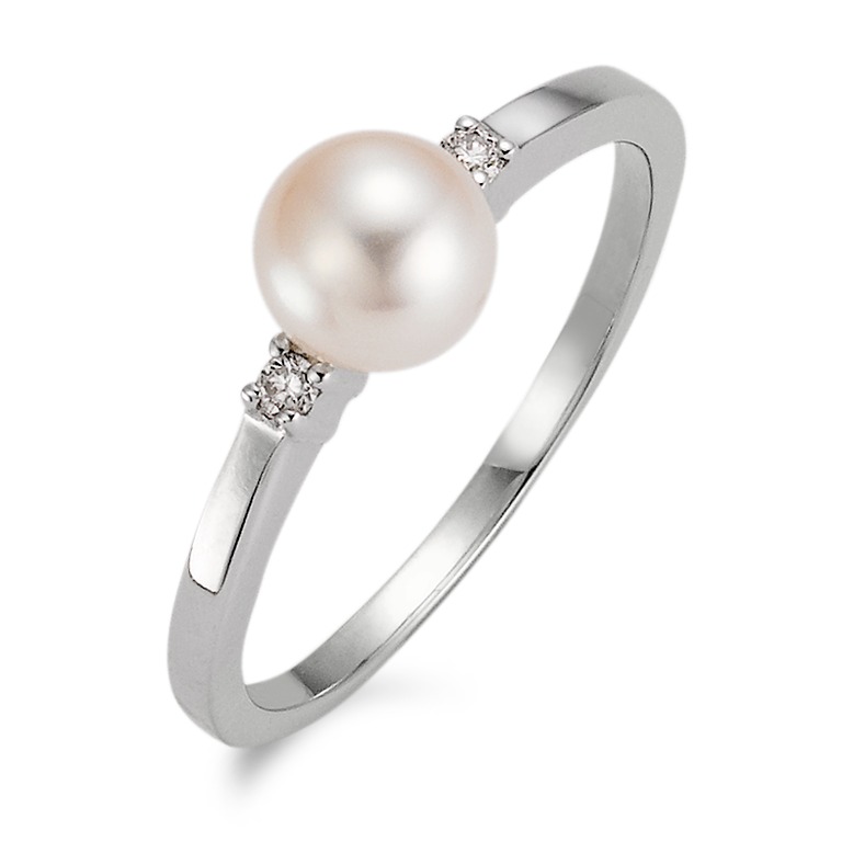 Bague Or blanc 18K Diamant 0.04 ct, 2 Pierres, w-si perle d'eau douce blanc, 6 mm-563515