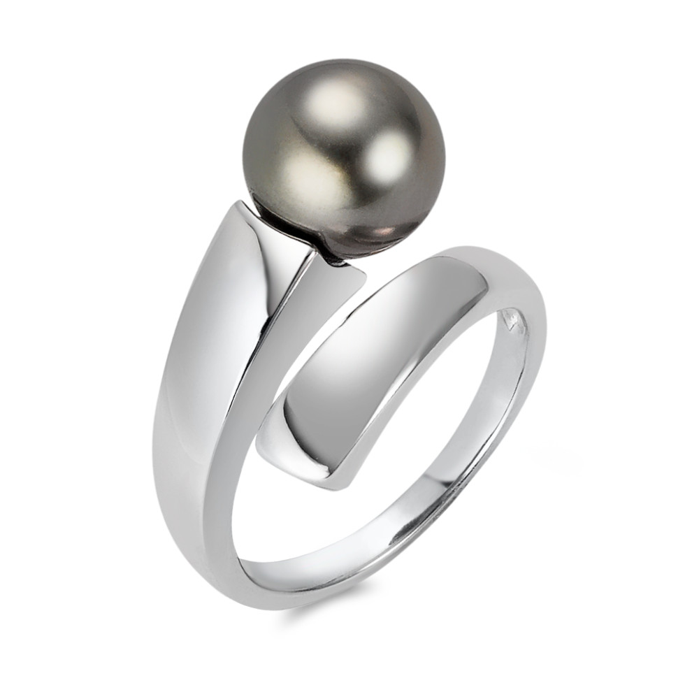 Bague Or blanc 18K perle de Tahiti gris, 9.5 mm-563537