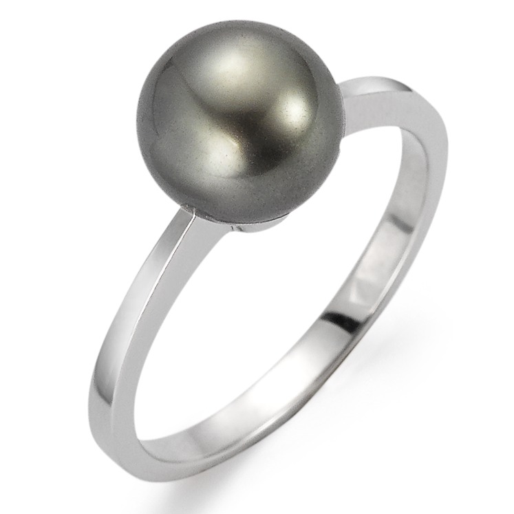 Bague Or blanc 18K perle de Tahiti gris, 9 mm-563538