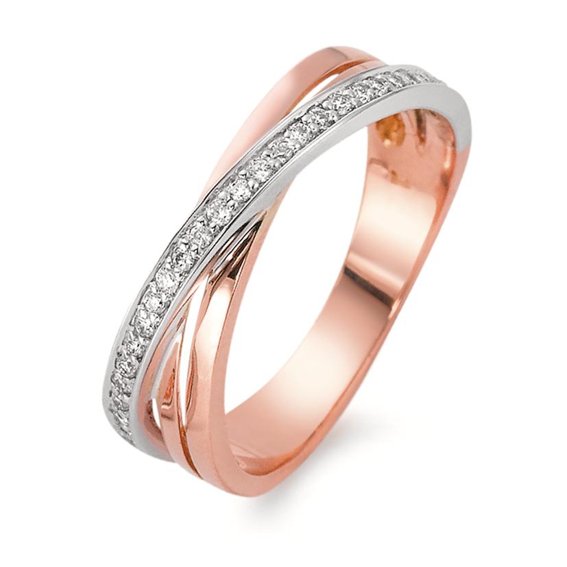 Fingerring 750/18 K Rotgold, 750/18 K Weissgold Diamant 0.12 ct, 25 Steine, w-si-563543
