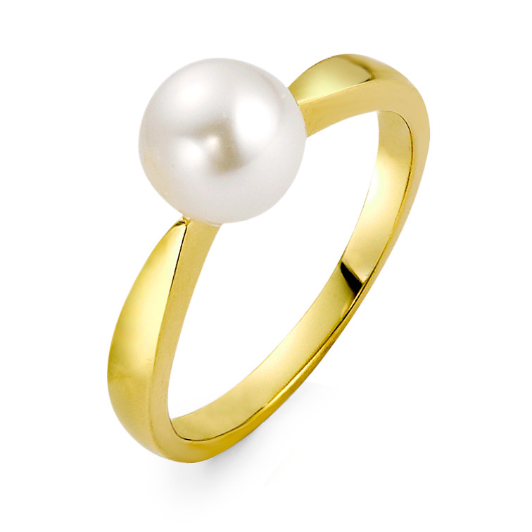 Bague Or jaune 18K perle d'eau douce blanc, 7.5 mm-563544