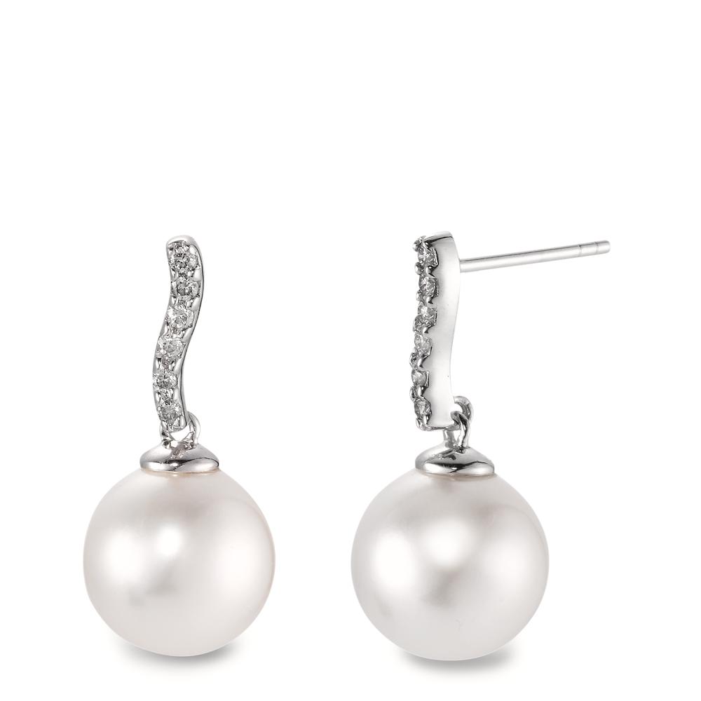 Pendant d'oreilles Or blanc 18K Diamant 0.13 ct, w-si perle d'eau douce, 12 Perles, 10 mm-563553