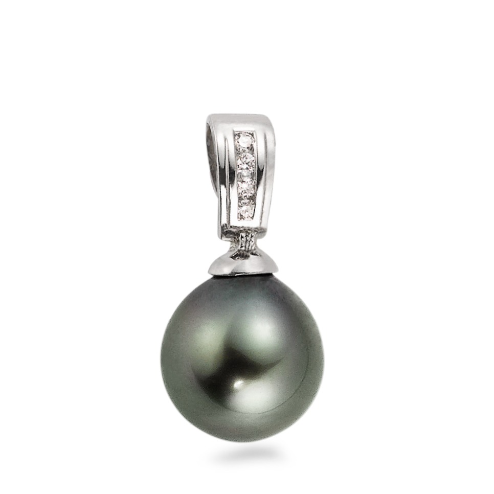 Pendentif Or blanc 18K Diamant 0.04 ct, w-si perle de Tahiti, 4 Perles, 10 mm-563604