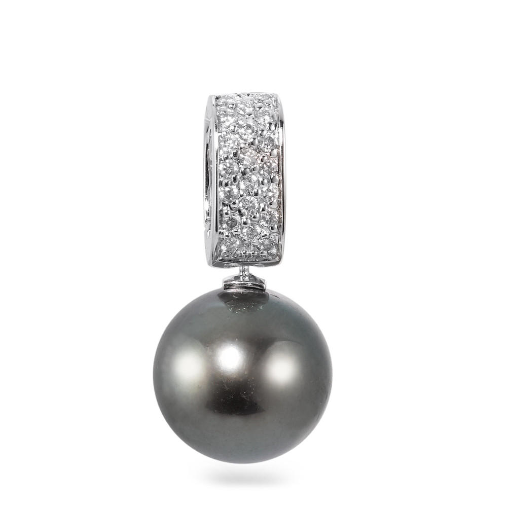 Anhänger 750/18 K Weissgold Diamant 0.20 ct, 20 Steine, w-si Tahitiperle anthrazit, 12.5 mm-563606