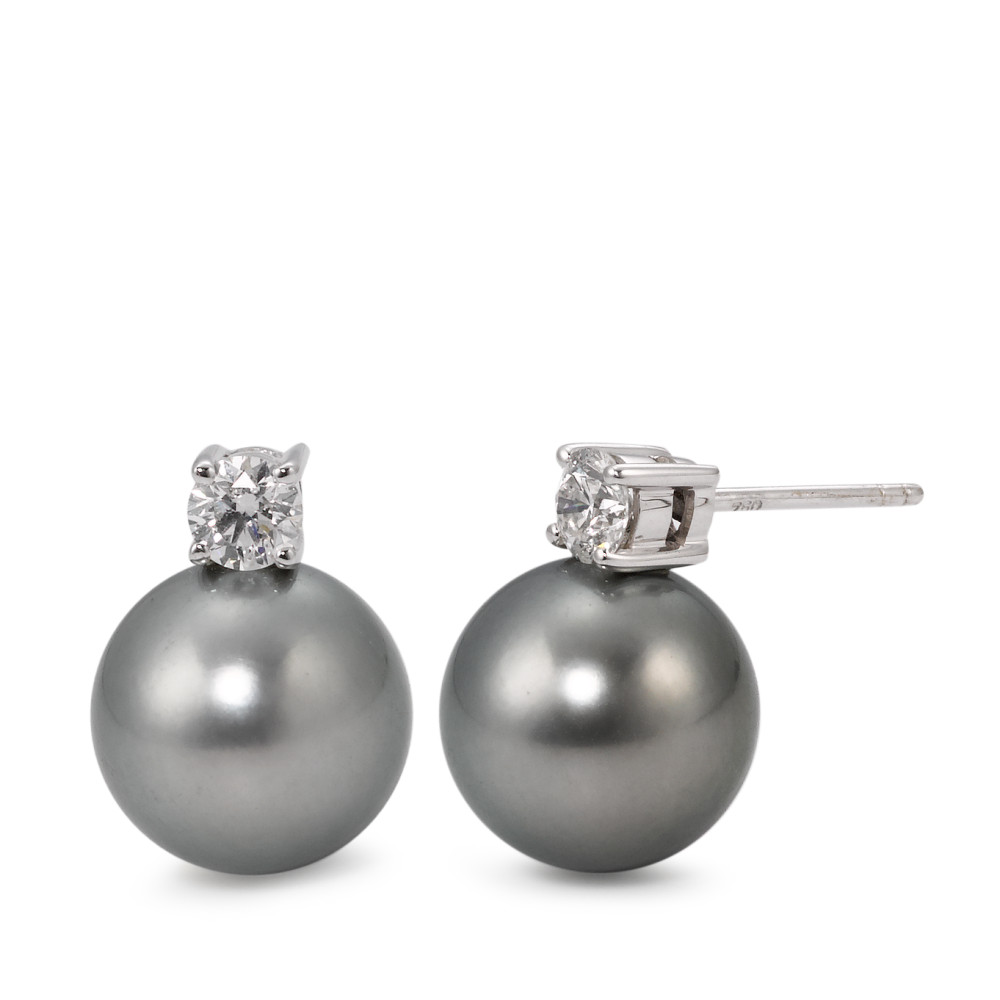Clous d'oreilles Or blanc 18K Diamant 0.46 ct, 2 Pierres, w-si perle de Tahiti, 2 Perles, 11 mm-563753