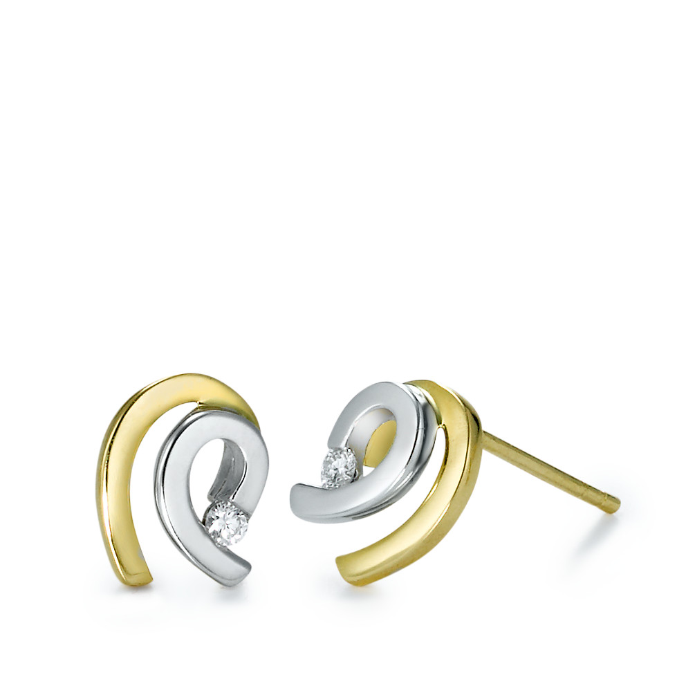 Clous d'oreilles Or jaune 18K, Or blanc 18K Diamant 0.06 ct, 2 Pierres, w-si-563763