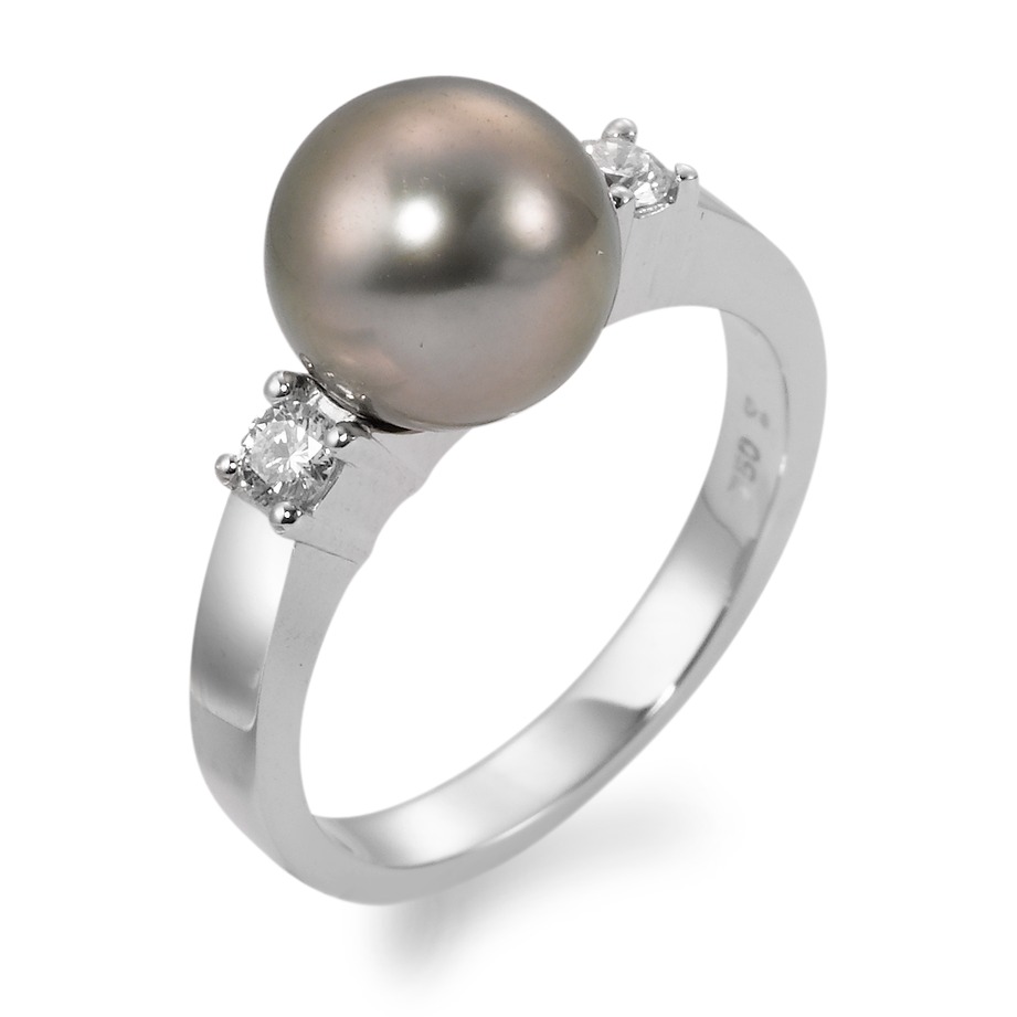 Bague Or blanc 18K Diamant 0.20 ct, 2 Pierres, w-si perle de Tahiti, 9.5 mm-563777