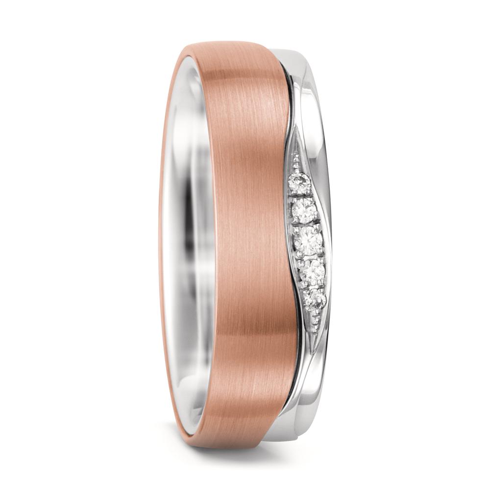 Partnerring 750/18 K Weissgold, 750/18 K Rotgold Diamant weiss, 0.049 ct, 5 Steine, tw-si-564585