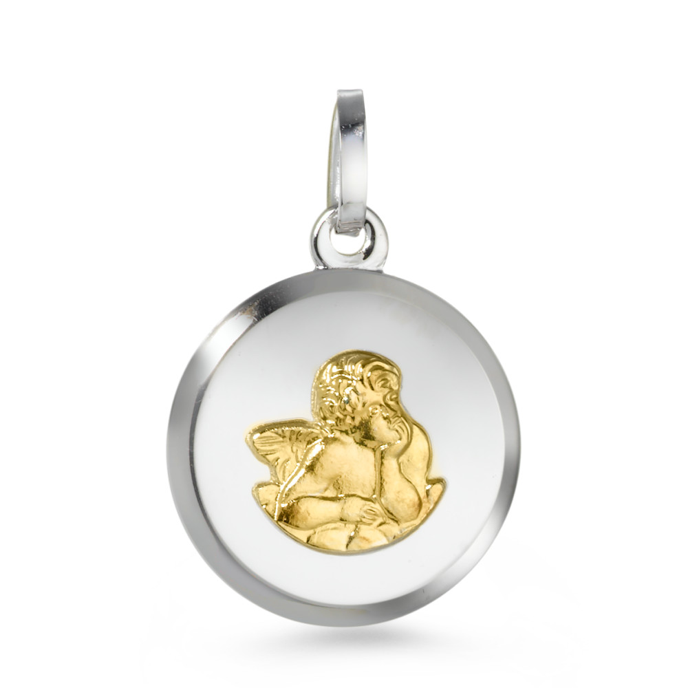 Pendentif Or blanc 18K, Or jaune 18K Ange gardien Ø14 mm-565021