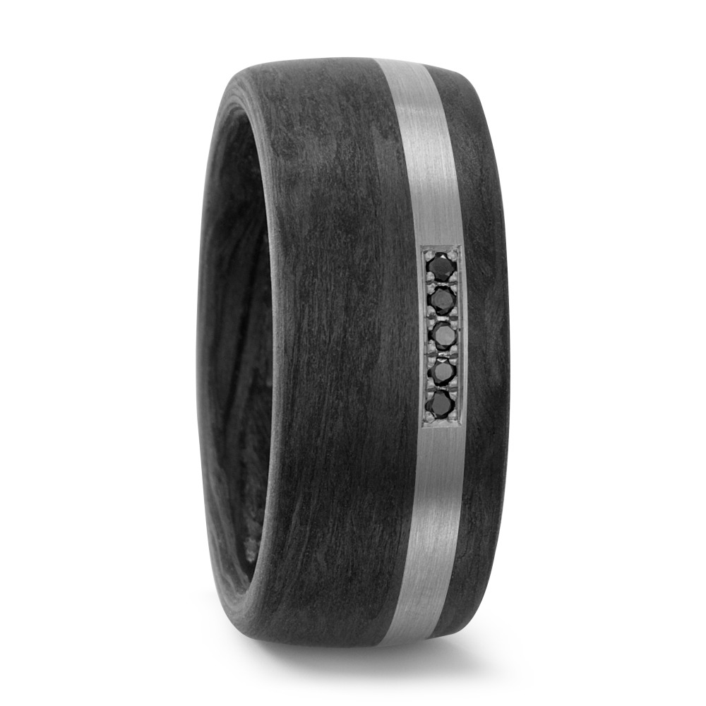 Bague Carbone, Palladium 950 Diamant noir, 0.05 ct, 5 Pierres, tw-si-565345