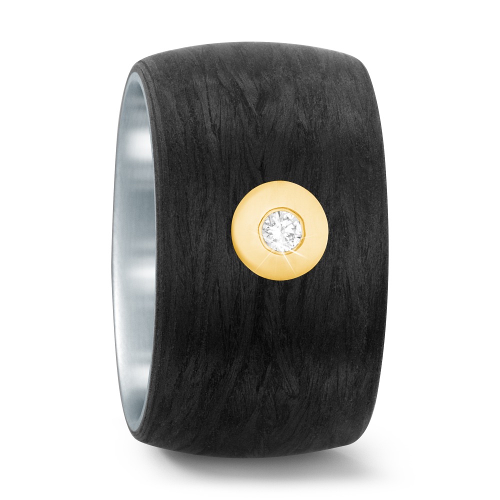 Bague Acier inoxydable, Carbone, Or jaune 18K-565426