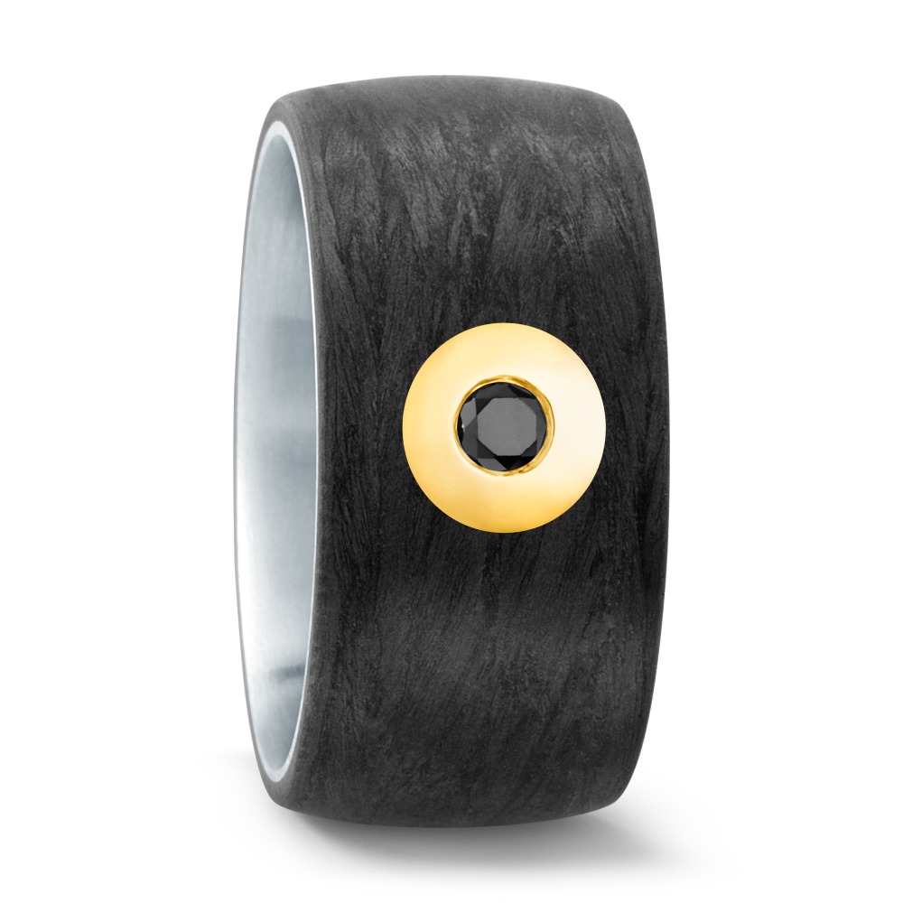 Bague Acier inoxydable, Carbone, Or jaune 18K-565434