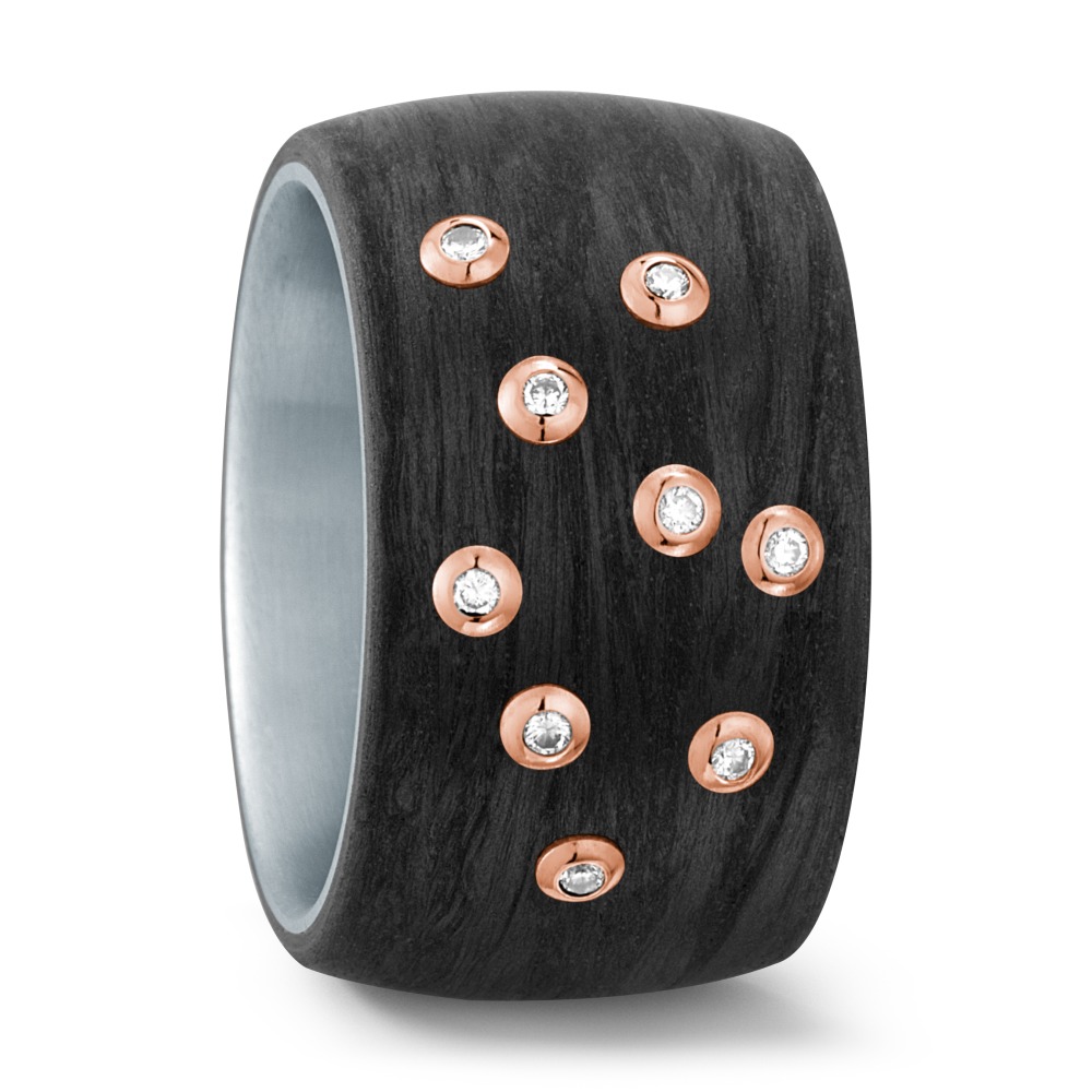 Bague Acier inoxydable, Carbone, Or rouge 18K Diamant blanc, 0.09 ct, 9 Pierres, w-si-565442