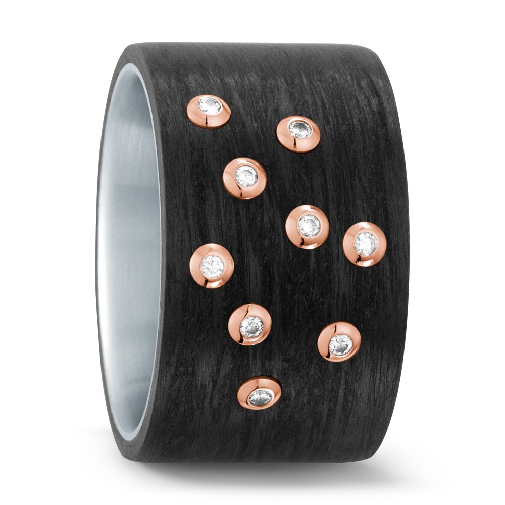 Bague Acier inoxydable, Carbone, Or rouge 18K-565449