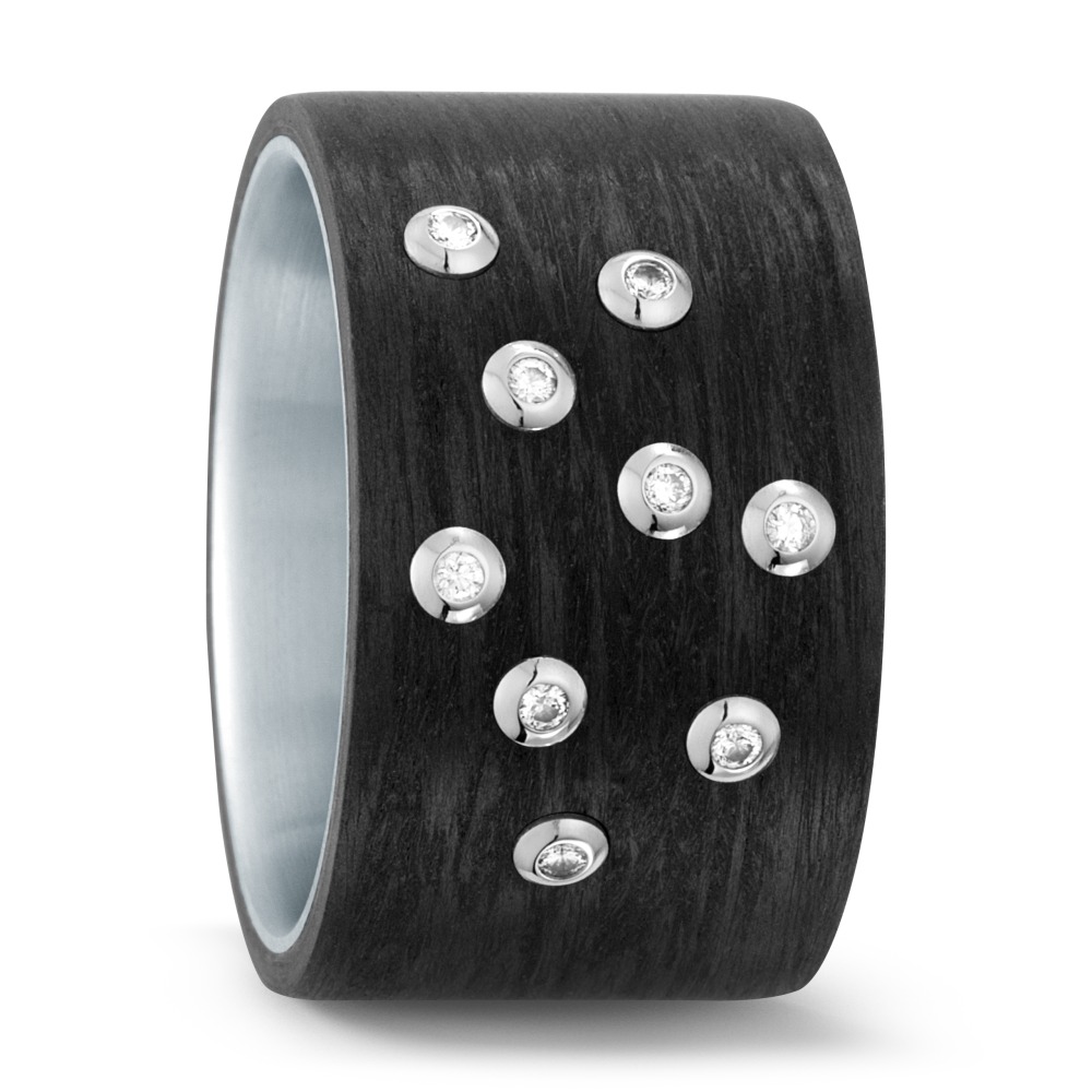 Bague Acier inoxydable, Carbone, Or blanc 18K-565451